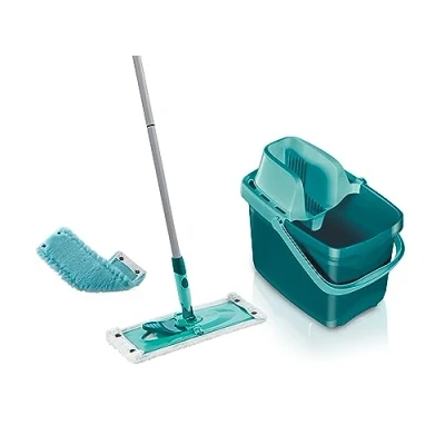 Immagine di Leifheit Set Combi M, lavapavimenti con 2 rivestimenti pulizia della casa, 1x panno microfibra per tutti i pavimenti e polvere secchio robusto manico pieghevole