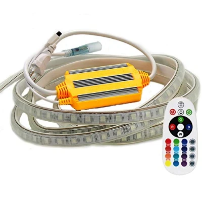 Immagine di FOLGEMIR Striscia LED RGB 2 metro, barra luminosa dimmerabile con Trasformatore 220V e Telecomando IR, Nastri 5050 SMD 60 LEDs/m, IP65 impermeabile