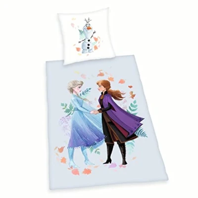 Immagine di Herding Set Biancheria da Letto Disney Frozen, Federa 80 x cm, Copripiumino 135 200 Con Chiusura a Bottoni, 100% Cotone/Flanella, Multicolore
