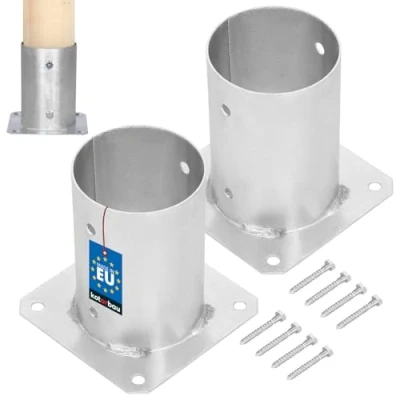 Immagine di KOTARBAU® Set di 2 Manicotto a Vite Ø 100 mm per Palo Tondo in Legno Piastra Pavimento Zincato Caldo Staffa Supporto Trave Ancoraggio Pali Fissaggio