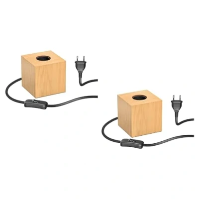 Immagine di ledscom.de 2 pezzi Lampada da tavolo HITO, interruttore, vero legno (albero della gomma), quadrata, marrone chiaro, 1x E27 max. 60W