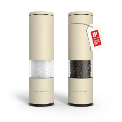 Immagine di LARS NYSØM Set di 2 macina sale e pepe manuale con in ceramica regolabile da grossolana a fine I macinini per spezie design (Almond Beige)