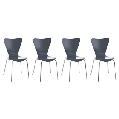 Immagine di CLP Set 4 Sedie Impilabili Calisto in Legno E Metallo I Conferenza Salvaspazio Sedia Classica Riunioni Alt. 45 CM, Colore:Grigio