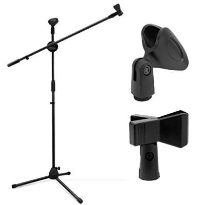 Immagine di Microfoni Supporti, Ohuhu Treppiede Boom per microfono, Supporto microfono con doppia clip, Pieghevole, ultra leggero un facile trasporto, Nero