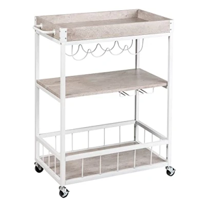 Immagine di Wenko carrello da cucina Rustico, 3 ripiani, di servizio 4 rotelle, isola con portabicchieri e portabottiglie, 80 x 89,5 40 cm, in metallo laccato MDF, calcestruzzo/bianco