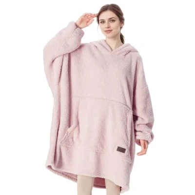 Immagine di Coperta con Cappuccio Oversize indossabile, Felpa Snuggle Sherpa, Calda Maniche per l&#039;inverno, Regali Mamma, Donne, Uomini, Adulti, Adolescenti, Rosa