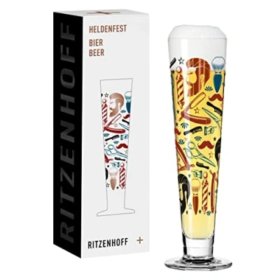 Immagine di RITZENHOFF 1011011 Bicchiere da birra 330 ml, serie Heldenfest, motivo n. 11 Barber rotondo e multicolore Made in Germany