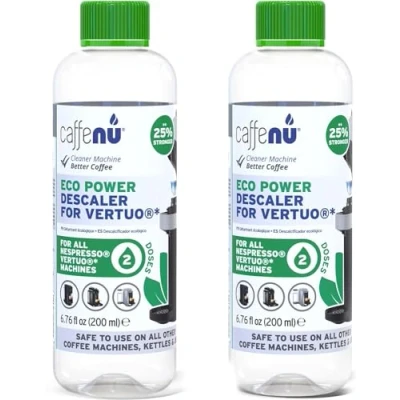 Immagine di Caffenu Nespresso Vertuo, kit decalcificante Nespresso, 2 flaconi di 4 utilizzi, soluzione anticalcare formulata per macchine da caffè Vertuoline e monodose