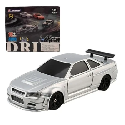 Immagine di SHOYDID RC Electric Mini Racing Drift Car Modello con Kit Luci 1/43 Scala 2.4G Full Proporzionale (versione RTR/Nero &amp; Bianco) (Argento giroscopio)