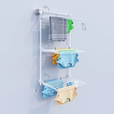 Immagine di foxydry Tower, Stendibiancheria da parete, stendino muro verticale, a scomparsa richiudibile interno e esterno 88x52x137 cm (80, Bianco)