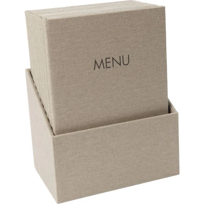 Immagine di SIGEL SM208 Set di 10 Portamenù con cordino elastico e 2 tasche trasparenti per 8 fogli DIN A4, stampa del menù, beige scuro