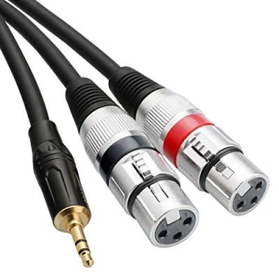 Immagine di Tisino Cavo doppio XLR femmina a microfono stereo da 3,5 mm, sbilanciato mini jack ausiliario Y Splitter microfonico 2 m