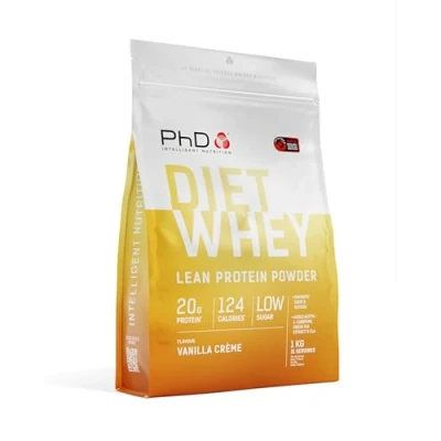 Immagine di PhD Nutrition Diet Whey Protein in Polvere 1kg Crema di Vaniglia proteine del siero latte con 17g e 5,5g BCAA per porzione, Basso contenuto zuccheri calorie