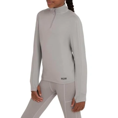 Immagine di TCA Fusion Quickdry Maglia da Corsa A Manica Lunga Bambina con Colletto e Mezza Zip Grigio, 12 14 Anni