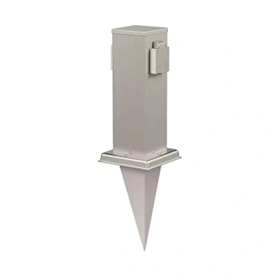 Immagine di ledscom.de Presa di corrente da giardino a colonna Polly con picchetto terra per esterni, IP44, 2 ingressi, in acciaio inox, quadrata, 27cm