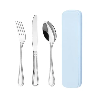 Immagine di Set di Posate da viaggio portatile, con cucchiaio, forchetta e coltello tavola in acciaio inox. Valigetta portaposate portare al lavoro,in campeggio. portatili riutilizzabile