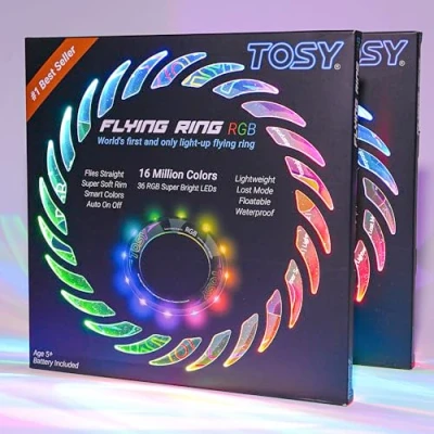 Immagine di TOSY Flying Ring 16 milioni di colori RGB o 12 LED, luminoso, modalità smarrimento, accensione automatica, impermeabile, frisbee leggero, regalo compleanno e Natale per ragazzo/ragazza/bambino