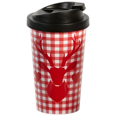 Immagine di infinite by GEDA LABELS (INFKH) Coffee to Go Tazza Cervo a Quadretti, Plastica, Rosso/Bianco, 9 x 17 cm