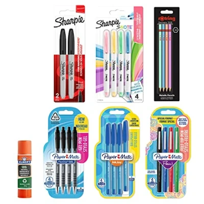 Immagine di PAPER MATE, Sharpie, Rotring e Elmer&#039;s materiale di cancelleria penne a sfera, gel, pennarelli, evidenziatori, matite HB colla stick Perfetto per la scuola l&#039;ufficio 23 pezzi
