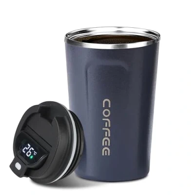 Immagine di LEYF tazza termica da 380 ml, in acciaio inox, con indicatore di temperatura, caffè intelligente, isolata, facile trasportare e viaggio, thermos