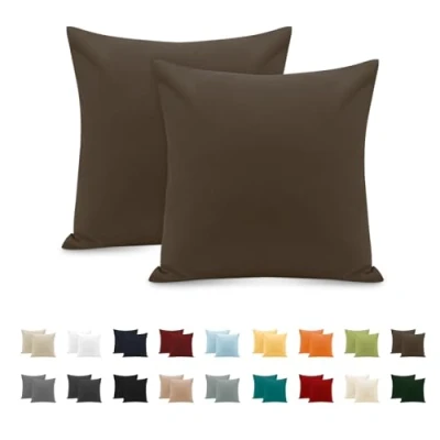 Immagine di Federe Cuscini Letto Matrimoniale Cotone 65x65 cm 2 PCS, Set Certificato Oeko TEX in Premium 110GSM, Morbida e Traspirante, Ipoallergenica Marrone Chiaro