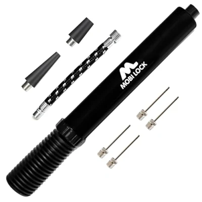 Immagine di Pompa a doppia azione per un gonfiaggio facile e veloce delle sfere Include 1 tubo, 4 aghi la pompa, valvola Presta 2 adattatori Mobi Lock