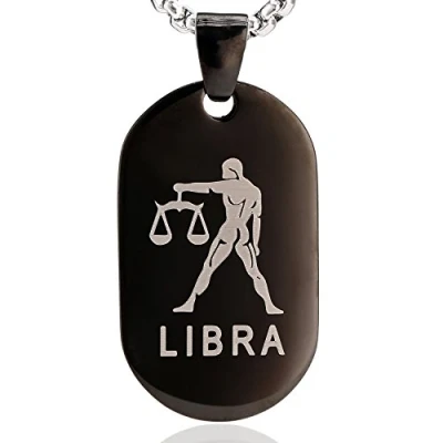 Immagine di DonDon Collana Unisex con Ciondolo Segno zodiale in Acciaio Inox 52 cm Nero Argento e Sacchetto di Velluto Bilancia