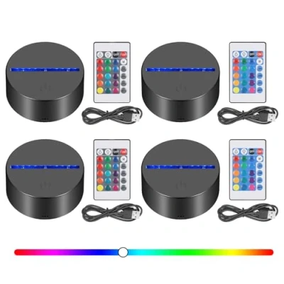 Immagine di Apritsce 4 Pezzi Base LED, Luminosa A LED con Telecomando, per Lampada Notturna 3D 16 Colori Dimmerabili Camera da Letto, Cameretta Dei Bambini, Soggiorno, Bar