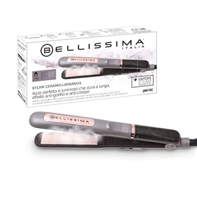 Immagine di Bellissima Imetec Steam Ceramic e Argan Oil, Piastra per capelli a Vapore, Rivestimento in Ceramica Olio di Argan, 3 temperature, Riscaldamento Rapido, Piastre Oscillanti, Autospegnimento