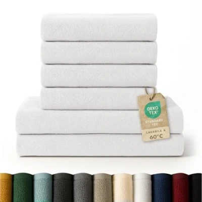 Immagine di Blumtal Asciugamani Bagno, Super Assorbenti, 100% Cotone Certificato Oeko Tex 100, Set da 2 Teli Bagno (70x140cm) + 4 (50x100cm), Bianco
