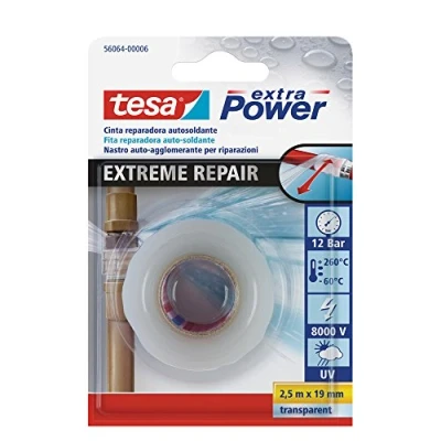 Immagine di tesa Extra Power Nastro Per riparazioni Estreme autoagglomerante di cavi e tubature uso interno ed esterno Colore: Transparente 2,5 m x 19 mm