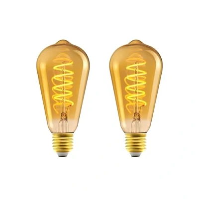Immagine di Amazon Basics Lampadina LED vintage E27, in vetro ambrato, dallo stile antico retrò, ST64, 4 W (equivalente a 25 W), 1800 K, luce ultra calda per la decorazione, confezione da 2