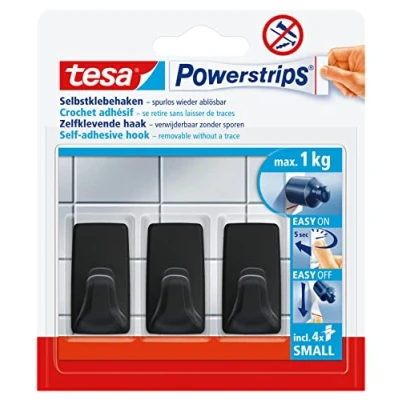 Immagine di tesa Black Hooks S Gancio adesivo Powerstrips piccolo angolare (L x A) 14 mm 34 Nero Contenuto: 3 pz.