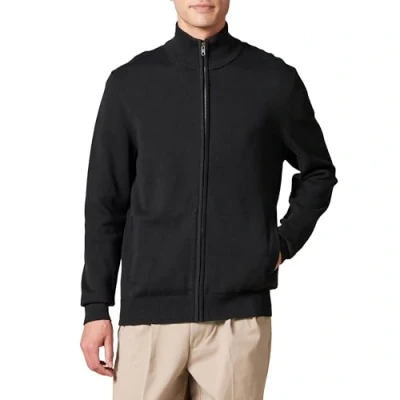 Immagine di Amazon Essentials Maglione in Cotone con Cerniera Integrale Uomo, Nero, M