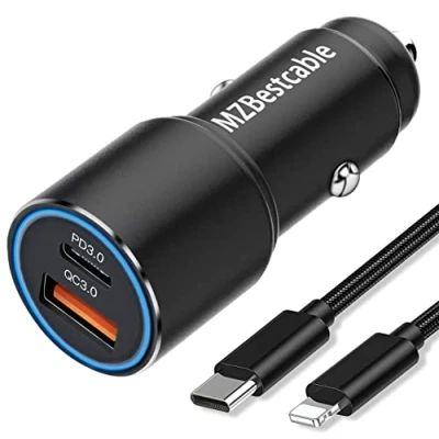 Immagine di 36W Caricabatterie Caricatore Auto per Iphone 11 12/13 14 Pro/13 Pro Max/12 Mini/SE 2020 XR XS X 8 7/8 Plus,XS Max,PD 3.0/Quick Charge 3.0,Ricarica Rapida/Carica Veloce+1M Cavo USB C