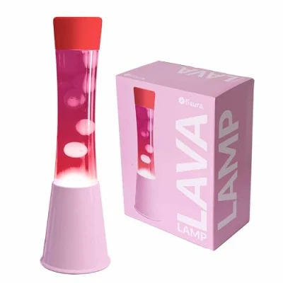 Immagine di Fisura Lampada lava rosa. Base rosa, liquido trasparente e coperchio rosso. ad effetto rilassante. Con lampadina di ricambio. 11 cm x 11cm 39,5 cm.