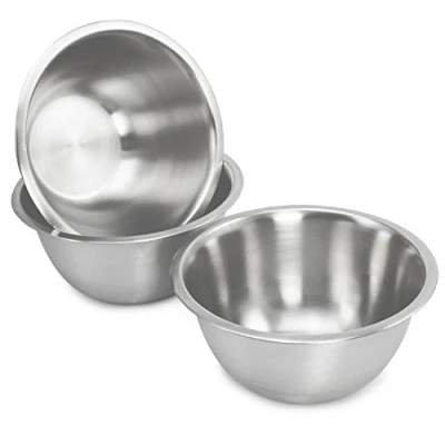 Immagine di COM FOUR® Set di 3 ciotole in acciaio inossidabile insalatiera ciotola per patatine, preparare ingredienti servire e decorativa (3 pezzi Ø 20 cm)