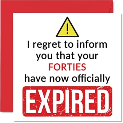 Immagine di Divertente biglietto di auguri per il 50 compleanno uomini e donne, con scritta in lingua inglese &quot;Your Forties Have Expired&quot;, lui, amici, cugini, colleghi, 145 mm x