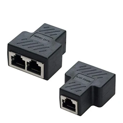 Immagine di COVVY RJ45 Connettore Femmina Splitter Rete Adattatore 1 2 Donne Porto Cat 5 / Gatto 6 Lan Cavo Ethernet Doppio Socket (2Pcs, black)