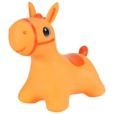 Immagine di Hoppimals Space Hopper Cavallo Gonfiabile per Bambini di età Pari o Superiore a 12 Mesi Imballo con Confezione Regalo, Pompa Inclusa Cavalcabile Bambino, Palla rimbalzante Arancione