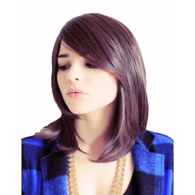 Immagine di Prettyland C998 Parrucca Caffè Marrone Media Lunghezza Spalle Capelli Lisci Non Scalati Riga Taglio Bob Volume