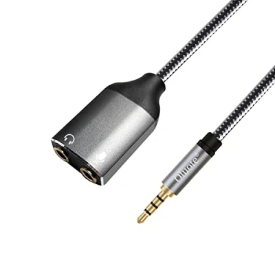 Immagine di Oluote Cavo Audio Microfono Cuffie Adattatore, 3,5mm TRRS Nylon Braid Maschio a 2 Femmine TRS Splitter, per PS4,Xbox One, Smartphone,Tablet,MP3,PC,Cuffie (1.5M)