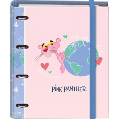 Immagine di Dohe Raccoglitore a 4 anelli con ricarica 100 fogli formato A4, chiusura gomma, divisori di colori, busta porta documenti, carta 90 g/m², compressore, materiale scolastico Pink Panther