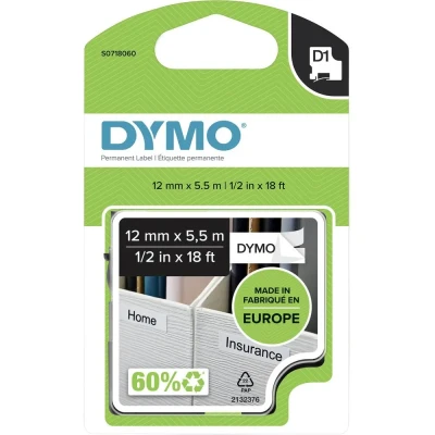 Immagine di DYMO S0718060 Cassetta nastro Poliestere Colore Nastro: Bianco carattere: Nero 12 mm 5.5 m
