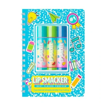 Immagine di Lip Smacker, Back to School Collection, Spiral Notebook Balm Trio, 3 Pezzi Set Balsamo Labbra con Quaderno a Spirale, Burrocacao per Bambini, Blu