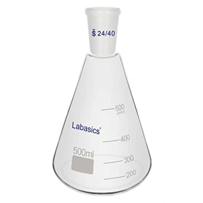 Immagine di Labasics Flacone Erlenmeyer in Vetro 24/40, a Parete Pesante Borosilicato con Giunto Esterno Conico Standard 500 ml