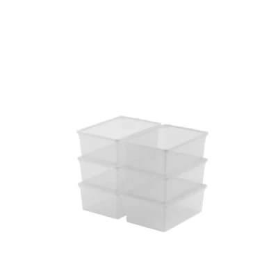 Immagine di Keter Set di 6 Contenitori in Plastica con Coperchio C Box S, Trasparenti, Ideali per Vestiti, Scarpe e come Portaoggetti, Adatti Armadi Garage, 11 L, 37x26x14H cm