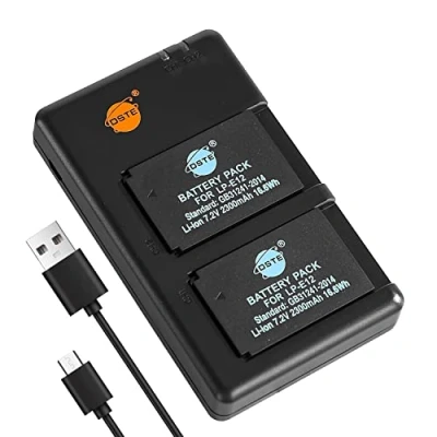 Immagine di DSTE 2PCS LP E12 (2300mAh/7.2V) Batteria Caricatore Compatibile per Canon EOS M,EOS M2,EOS M10,100D,EOS Rebel SL1,EOS Kiss X7,EOS M50,M100,M200,EOS M,PowerShot SX70