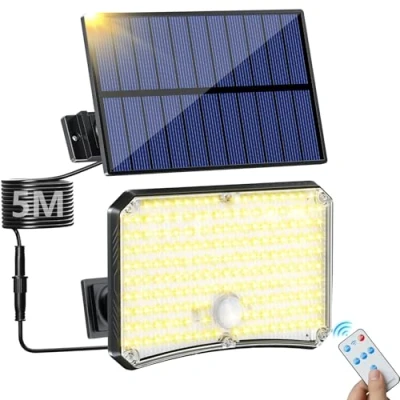 Immagine di Lampada Solare da Esterno Luce LED con Sensore di Movimento 2200mAh 4 Modes Telecomando Faretto Pannello, Luci Giardino Solari Bianco Caldo