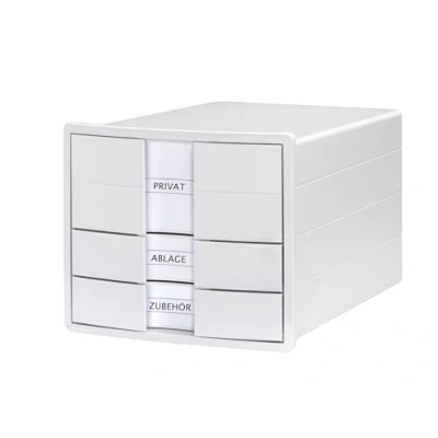 Immagine di HAN Cassettiera IMPULS Design moderno per formati di carta DIN A4/C4 con 3 cassetti chiusi e inserto cassetto A4/C4, bianco, 1017 12